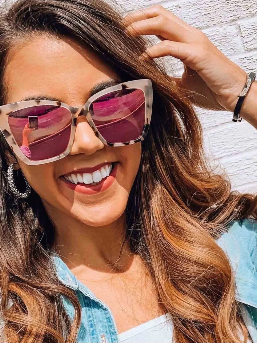 BECKY II - CREAM TORTOISE + PINK MIRROR SUNGLASSES